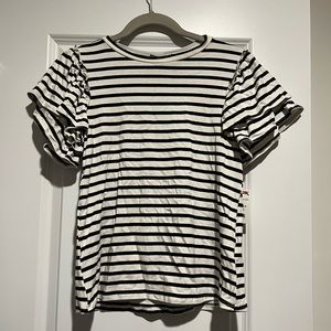 NWT Black & White stripe ruffle sleeve t-shirt - Small